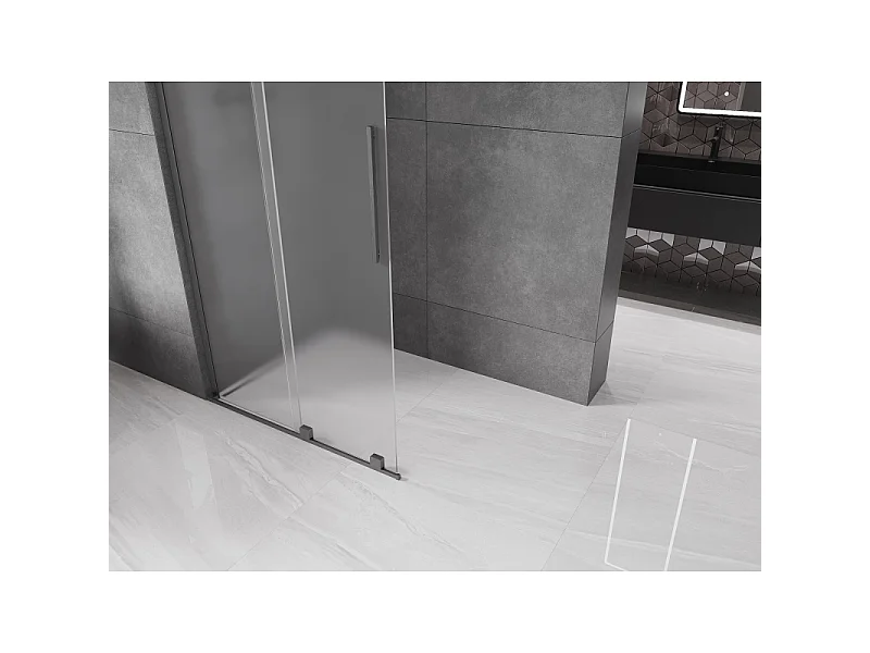 Mexen Velar L parete doccia scorrevole Walk-in 90 x 200 cm, brina 8 mm, grigio canna di fucile spazzolato - 871-090-003-33-66
