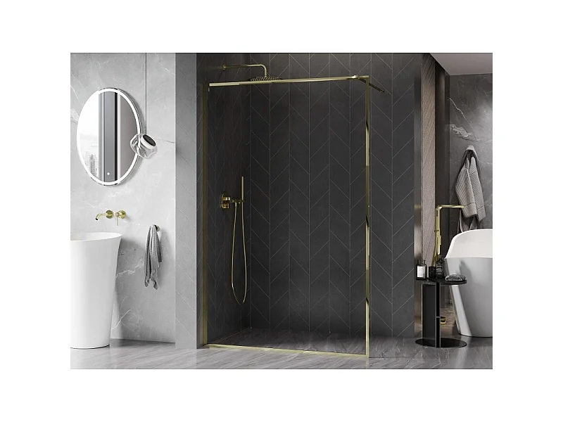Mexen Kioto-F parede de duche Walk-in com moldura 70 x 202 cm, transparente 8 mm, dourada - 800-070-104-50-00