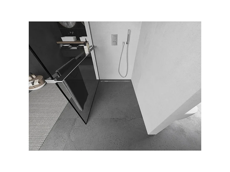 Mexen Kioto+ L cloison de douche avec étagère Walk-in 60 x 200 cm, cadre noir, chrome - 800-060-123-01-70