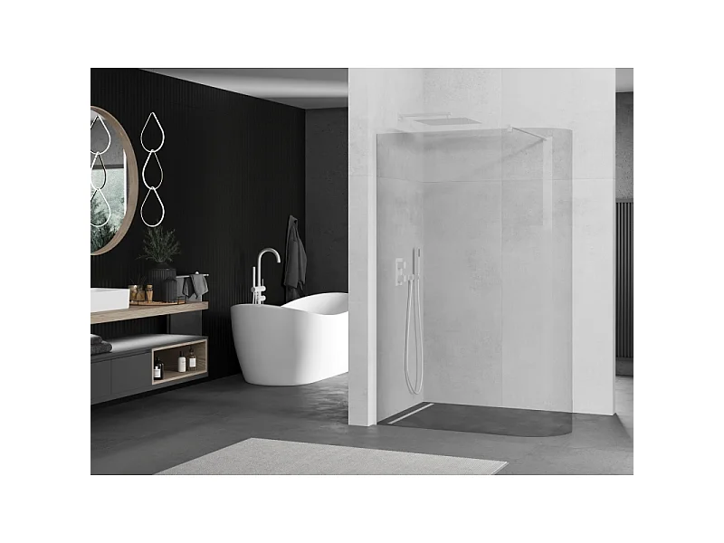 Mexen Kioto-R Panel de ducha curvado Walk-in 80 x 200 cm, transparente 8 mm, blanco - 800-080-101-20-06