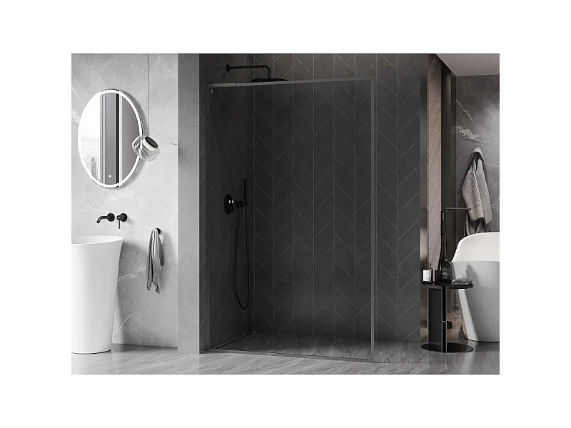 Mexen Kioto-F L painel de duche Walk-in com moldura 50 x 202 cm, transparente 8 mm, metal grafite - 800-050-174-95-00