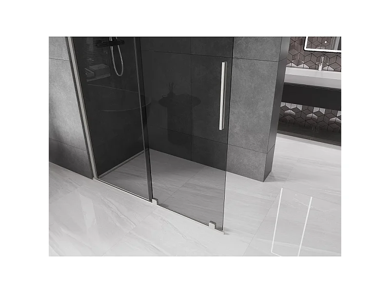 Mexen Velar Shower Wall Sliding Walk-in 140 x 200 cm, Graphite 8 mm, Brushed Nickel - 871-140-000-43-97