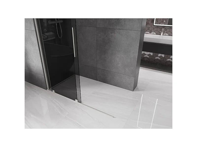 Mexen Velar Shower Wall Sliding Walk-in 140 x 200 cm, Graphite 8 mm, Brushed Nickel - 871-140-000-43-97