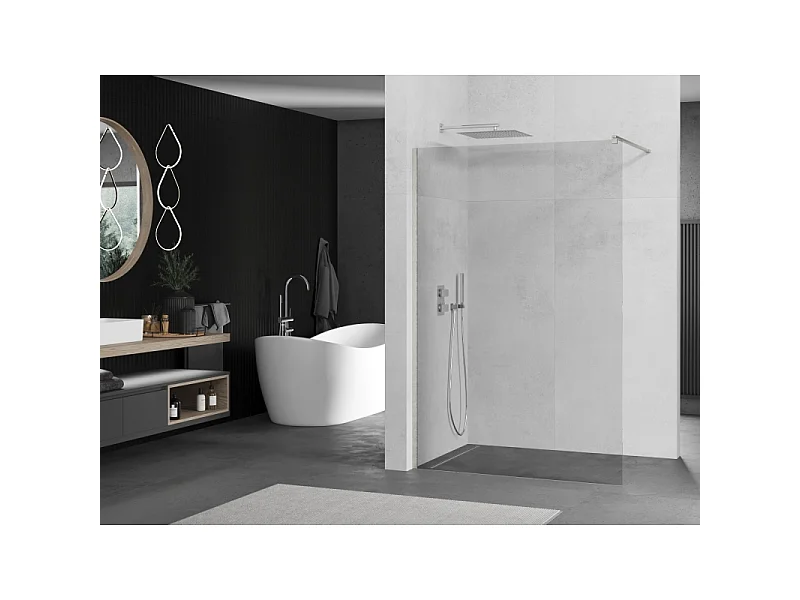 Mexen Kioto paroi de douche Walk-in 170 x 200 cm, transparent 8 mm, nickel brossé - 800-170-101-97-00