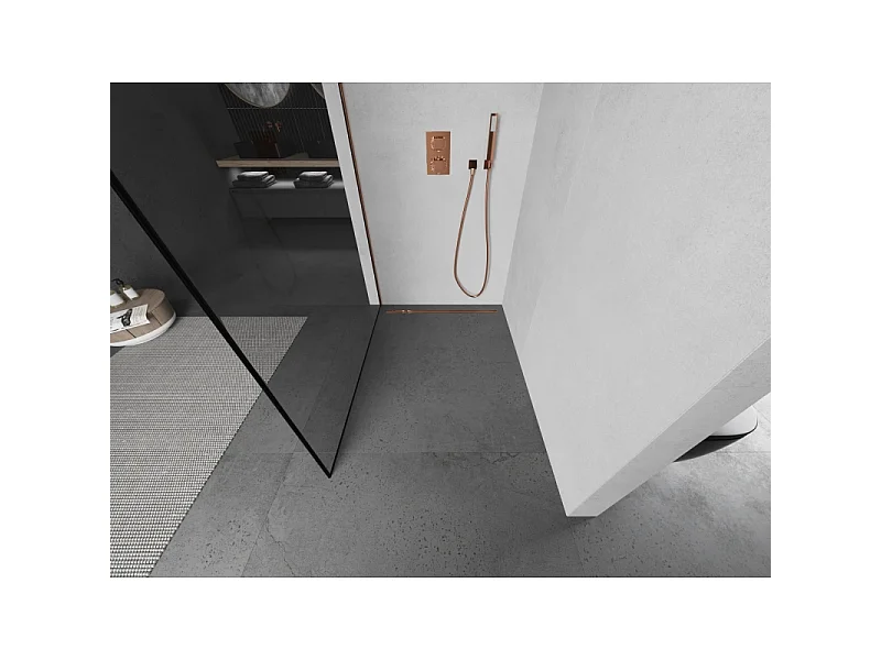 Mexen Kioto Duschwand Walk-in 130 x 200 cm, schwarzer Rahmen 8 mm, Roségold - 800-130-101-60-70