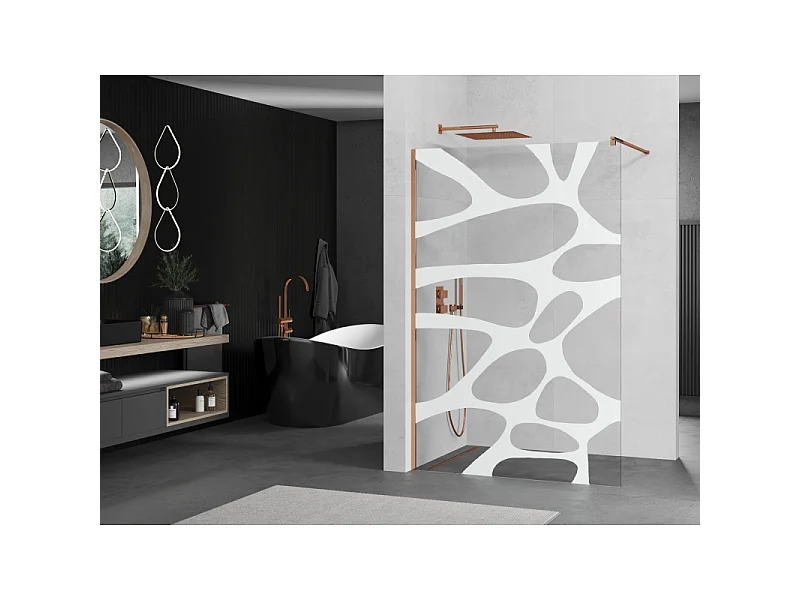 Mexen Kioto walk-in brusevæg 80 x 200 cm, hvid bølge 8 mm, rosa guld - 800-080-101-60-97
