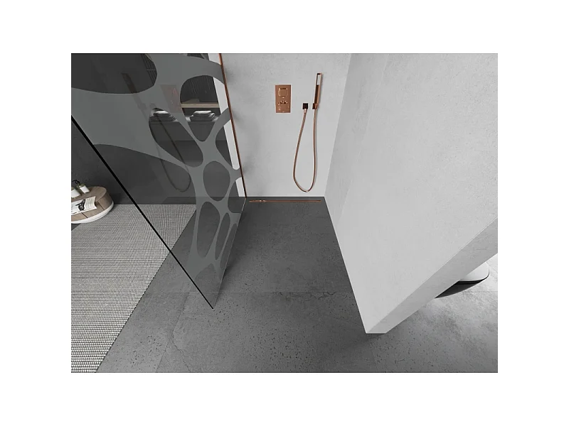 Mexen Kioto walk-in brusevæg 80 x 200 cm, hvid bølge 8 mm, rosa guld - 800-080-101-60-97