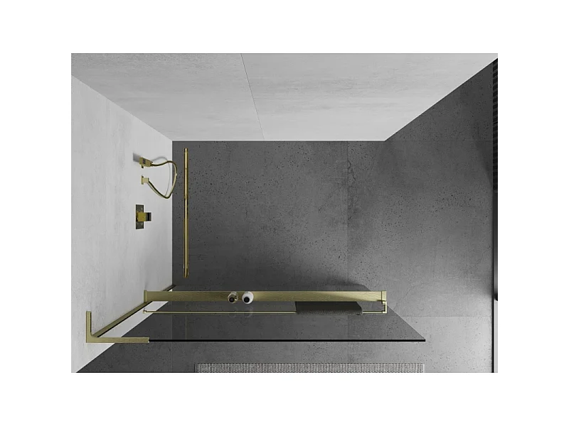 Mexen Kioto+ L paroi de douche avec étagère Walk-in 60 x 200 cm, transparent, or brossé - 800-060-123-55-00