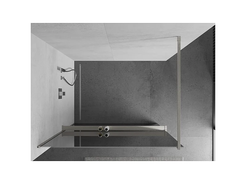 Mexen Kioto+ parede de duche com prateleira Walk-in 70 x 200 cm, espelho, níquel escovado - 800-070-121-97-50