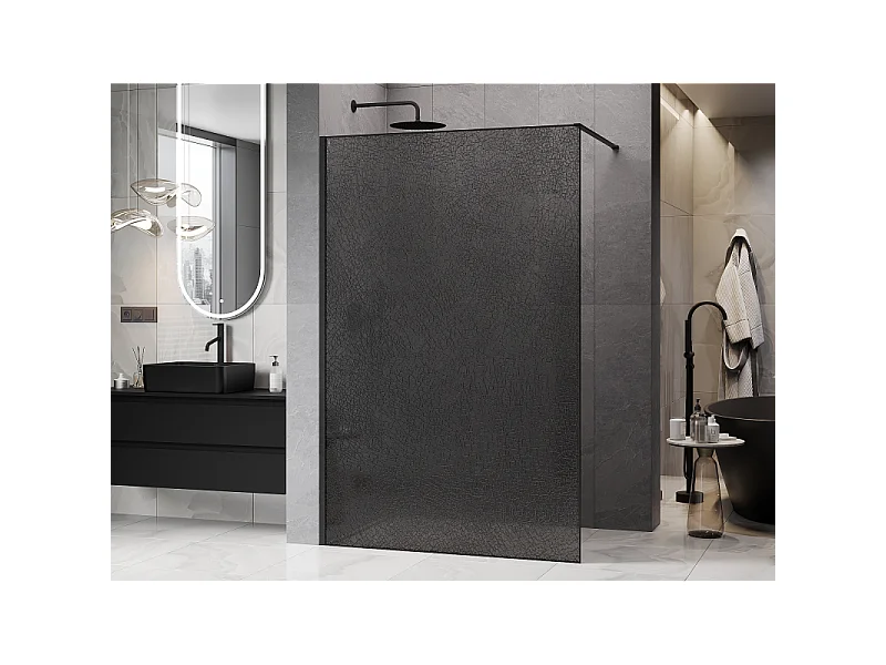 Mexen Kioto paroi de douche Walk-in 160 x 200 cm, crackle graphite 12 mm, noire - 800-160-101-70-44-X
