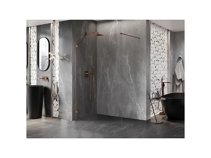 Mexen Lunar paroi de douche Walk-in gauche 100 x 200 cm, transparent 8 mm, or rose - 830-100-000-60-00-L