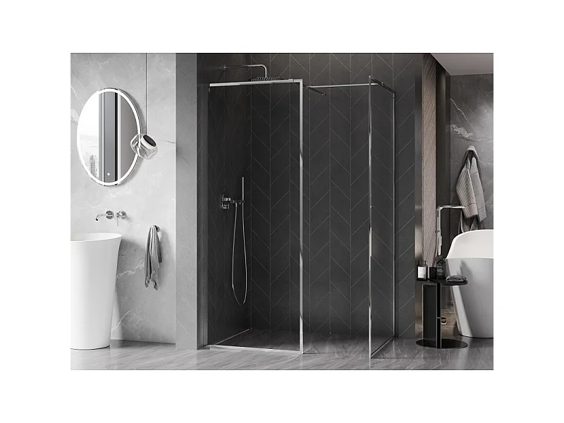 Mexen Kioto-F brusevæg Walk-in med ramme 135 x 80 cm, transparent 8 mm, krom - 800-135-202-04-00-080