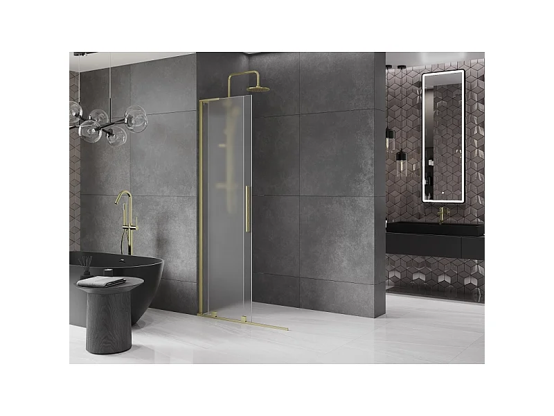 Mexen Velar L paroi de douche coulissante Walk-in 120 x 200 cm, givrée 8 mm, or brossé - 871-120-003-33-55