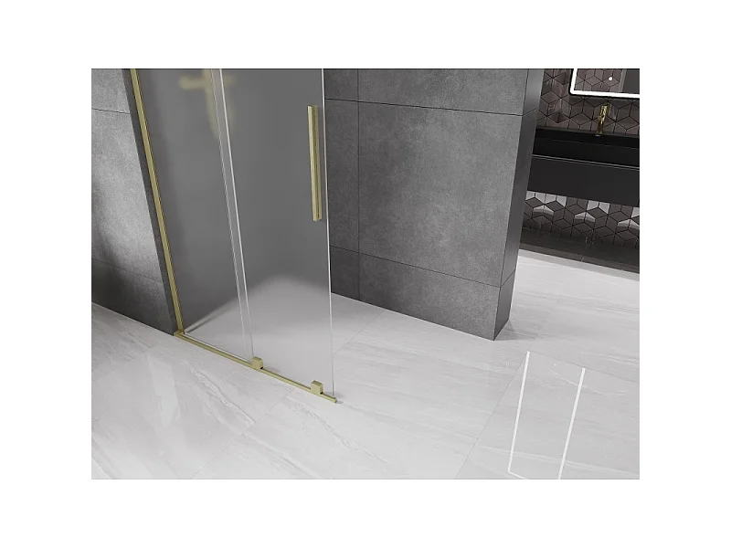 Mexen Velar L paroi de douche coulissante Walk-in 120 x 200 cm, givrée 8 mm, or brossé - 871-120-003-33-55
