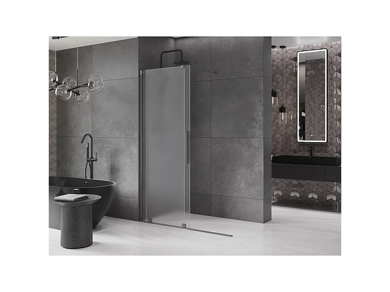 Mexen Velar Walk-in Shower Screen 140 x 200 cm, Frosted 8 mm, Gun Gray Brushed - 871-140-000-33-66