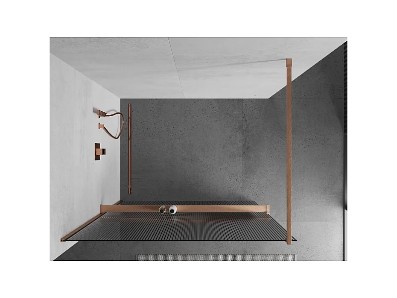 Mexen Kioto+ Duschwand mit Regal Walk-in 130 x 200 cm, Streifen, gebürstetes Kupfer - 800-130-121-65-09