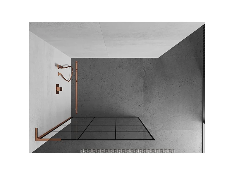 Mexen Kioto L paroi de douche Walk-in 120 x 200 cm, grille noire, or rose - 800-120-103-60-77