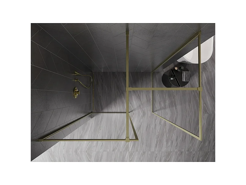 Mexen Kioto-F Douchewand Walk-in met frame 140 x 110 cm, transparant 8 mm, geborsteld goud - 800-140-202-04-55-110