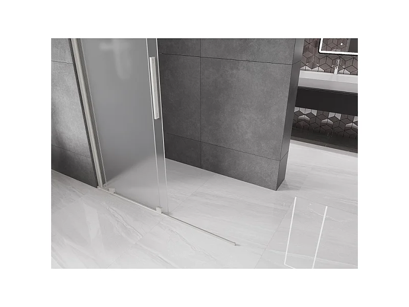 Mexen Velar skydedør brusevæg Walk-in 140 x 200 cm, frostet 8 mm, børstet nikkel - 871-140-000-33-97