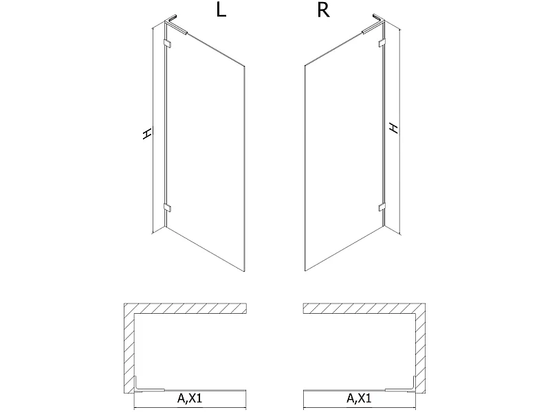 Mexen Lunar L brusevæg Walk-in venstre 80 x 200 cm, transparent 8 mm, børstet guld - 830L-080-000-55-00-L