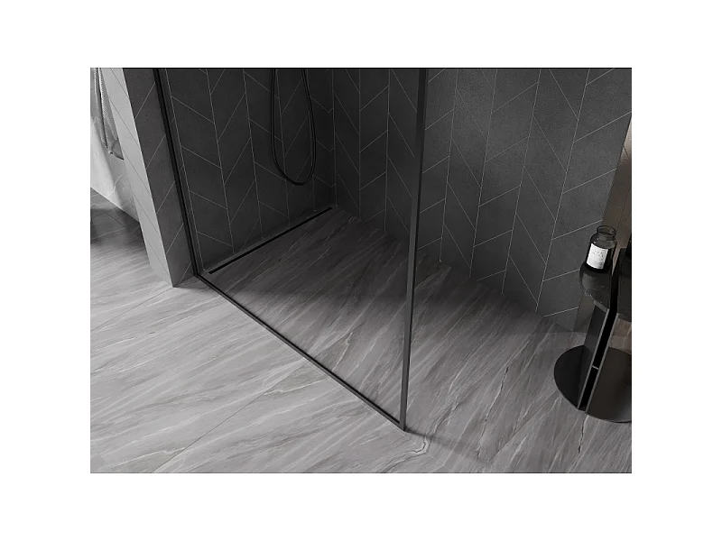 Mexen Kioto-XF brusevæg Walk-in med ramme 140 x 202 cm, transparent 10 mm, sort - 800-140-104-70-00-X