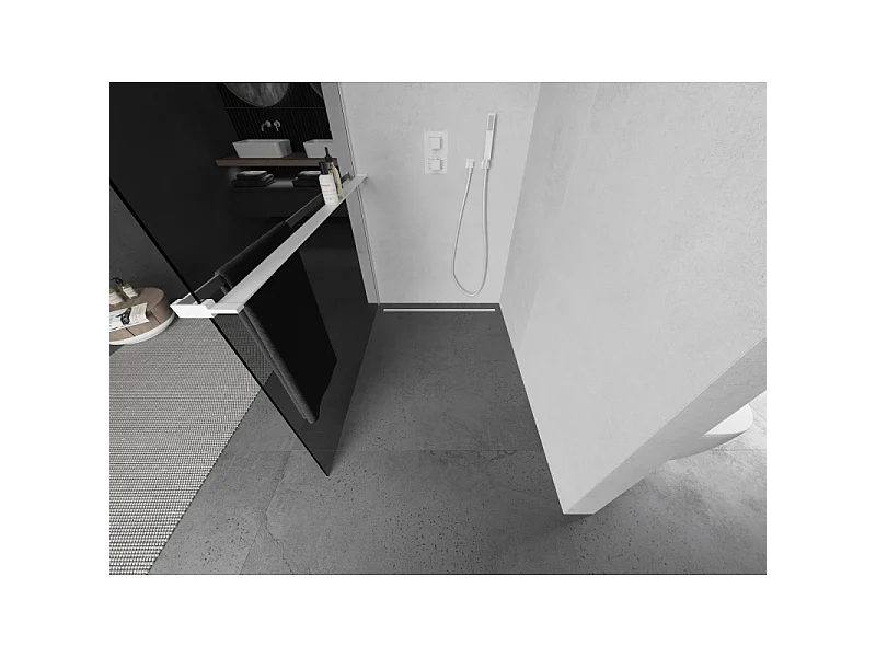 Mexen Kioto+ paroi de douche avec étagère Walk-in 120 x 200 cm, graphite, blanc - 800-120-121-20-40