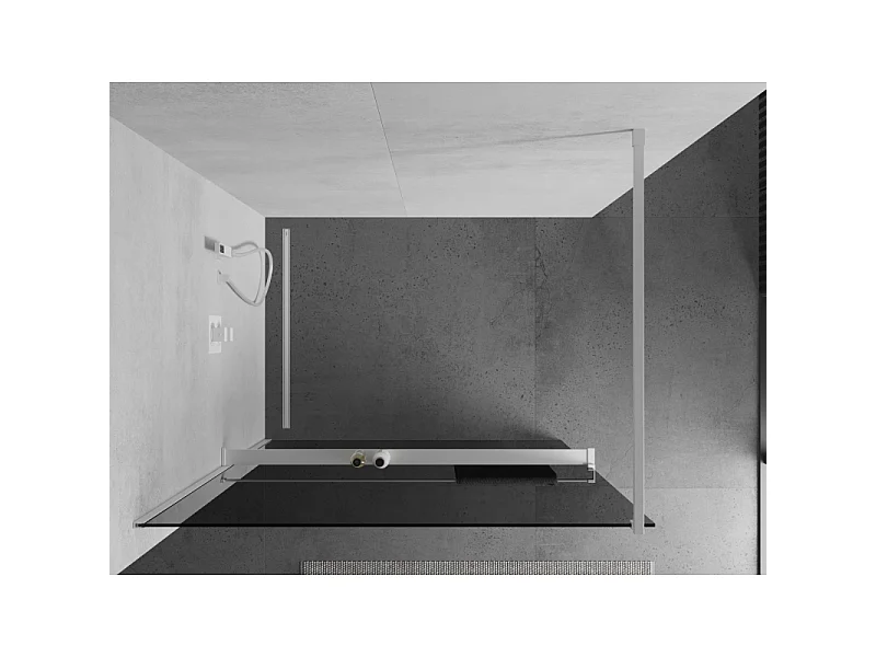 Mexen Kioto+ paroi de douche avec étagère Walk-in 120 x 200 cm, graphite, blanc - 800-120-121-20-40