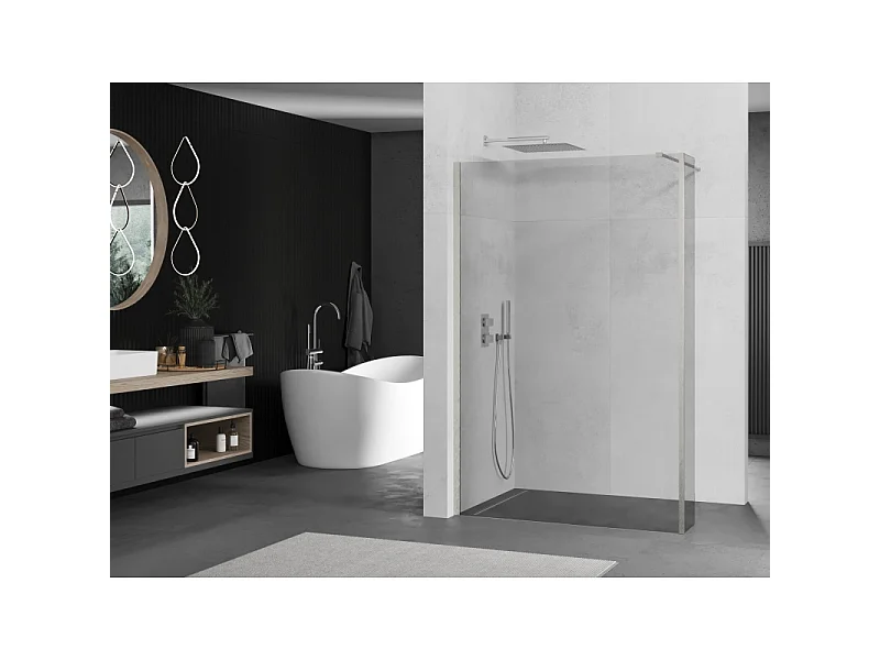 Mexen Kioto douchescherm Walk-in 125 x 30 cm, transparant, geborsteld nikkel - 800-125-212-97-00-030