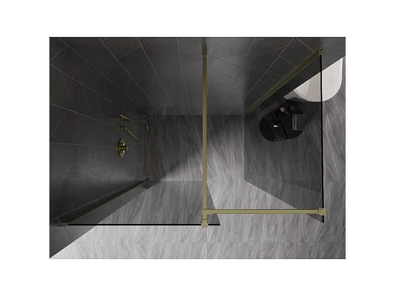 Mexen Kioto-X tuš pregrada Walk-in 110 x 70 cm, prozorna 10 mm, brušeno zlato - 800-110-202-55-00-070-X