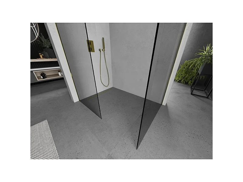 Mexen Kioto paroi de douche Walk-in 140 x 115 cm, transparente, dorée - 800-140-202-50-00-115