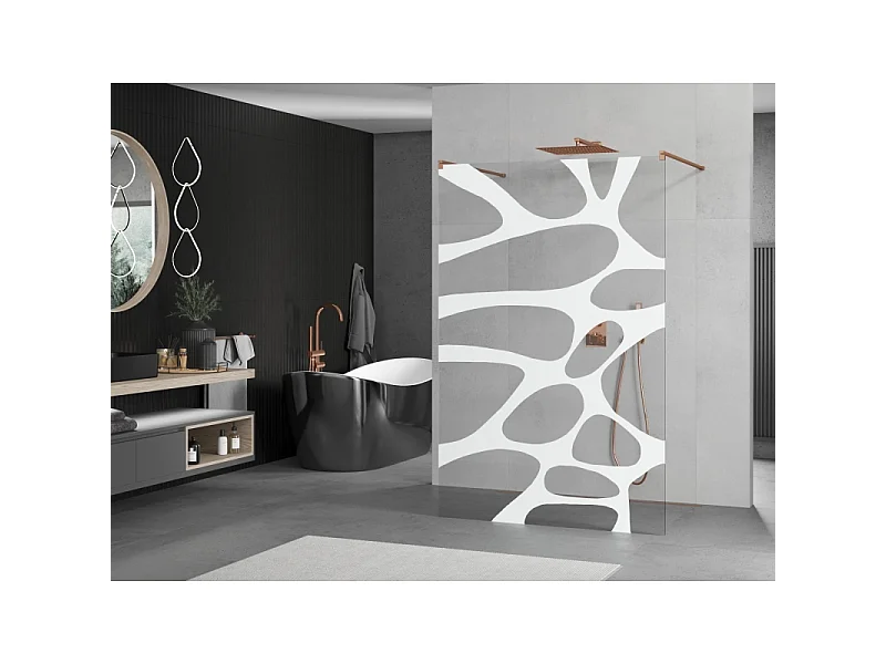 Mexen Kioto Freistehende Duschwand 100 x 200 cm, weiße Welle 8 mm, Roségold - 800-100-002-60-97