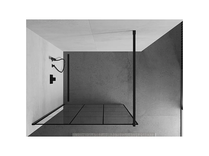 Mexen Kioto Duschwand Walk-in 110 x 200 cm, schwarzes Gitter 8 mm, schwarz - 800-110-101-70-77