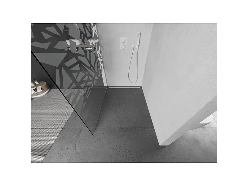 Mexen Kioto L brusevæg Walk-in 90 x 200 cm, hvidt mønster, hvid - 800-090-103-20-85