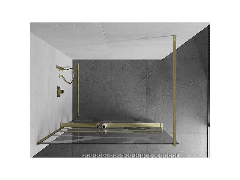 Mexen Kioto+ paroi de douche avec étagère Walk-in 80 x 200 cm, vague blanche, or brossé - 800-080-121-55-97