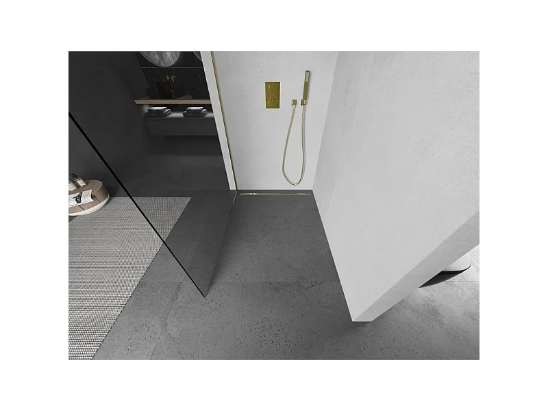 Mexen Kioto paroi de douche Walk-in 100 x 200 cm, transparent 8 mm, or brossé - 800-100-101-55-00