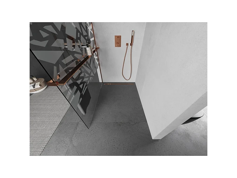 Mexen Kioto+ L cloison de douche avec étagère Walk-in 110 x 200 cm, motif blanc, or rose - 800-110-123-60-85