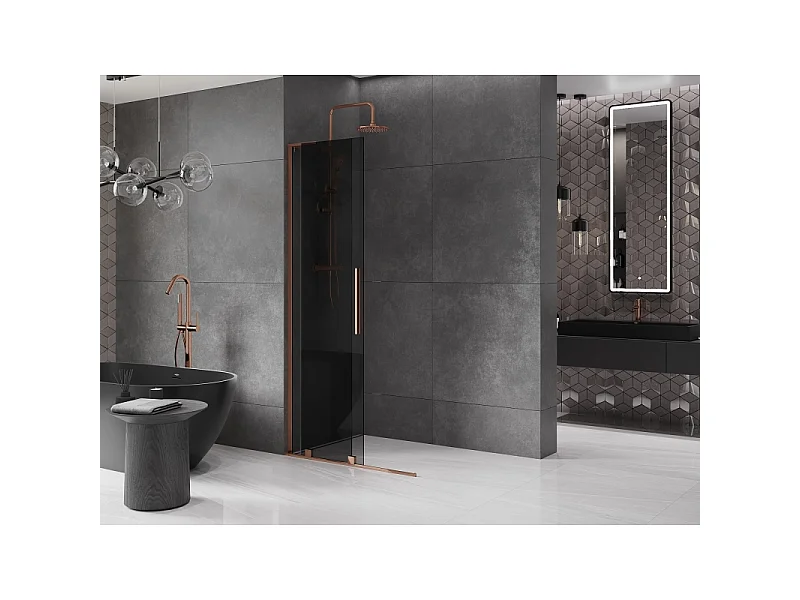 Mexen Velar L paroi de douche coulissante Walk-in 120 x 200 cm, graphite 8 mm, or rose - 871-120-003-43-60