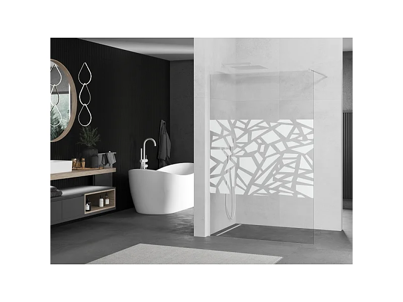 Mexen Kioto Duschwand Walk-in 110 x 200 cm, weißes Muster 8 mm, weiß - 800-110-101-20-85