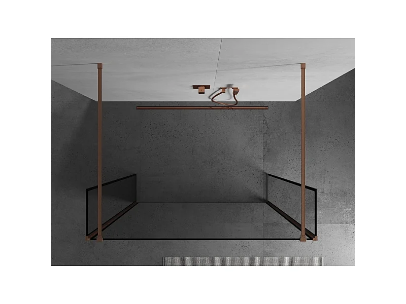 Mexen Kioto parede de chuveiro independente 160 x 30 x 30 cm, moldura preta, cobre escovado - 800-160-030-222-65-70-030