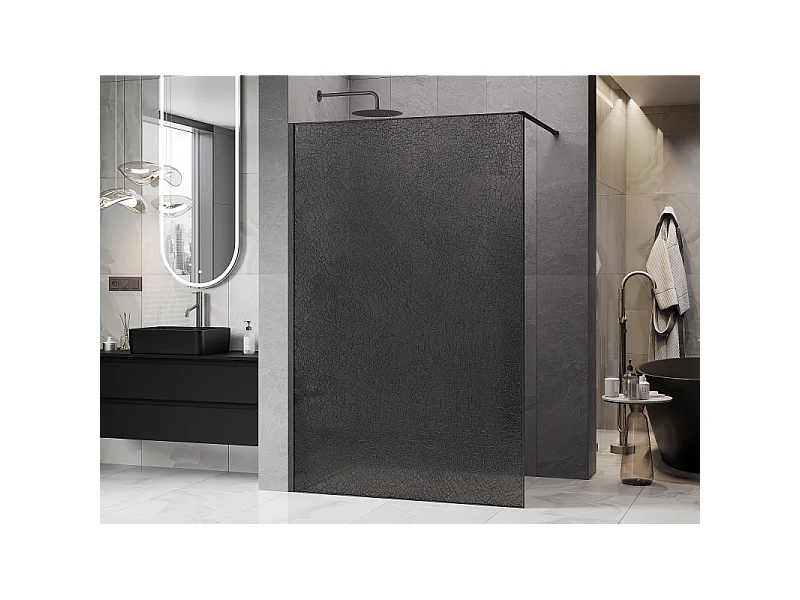 Mexen Kioto Walk-in Duschwand 160 x 200 cm, Crackle Graphit 12 mm, Gebürstet Gun Gray - 800-160-101-66-44-X