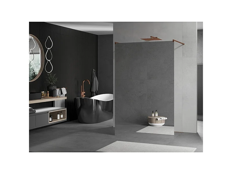 Mexen Kioto Paroi de douche autoportante 100 x 200 cm, miroir 8 mm, or rose - 800-100-002-60-50