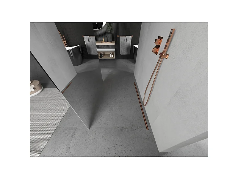 Mexen Kioto Paroi de douche autoportante 100 x 200 cm, miroir 8 mm, or rose - 800-100-002-60-50