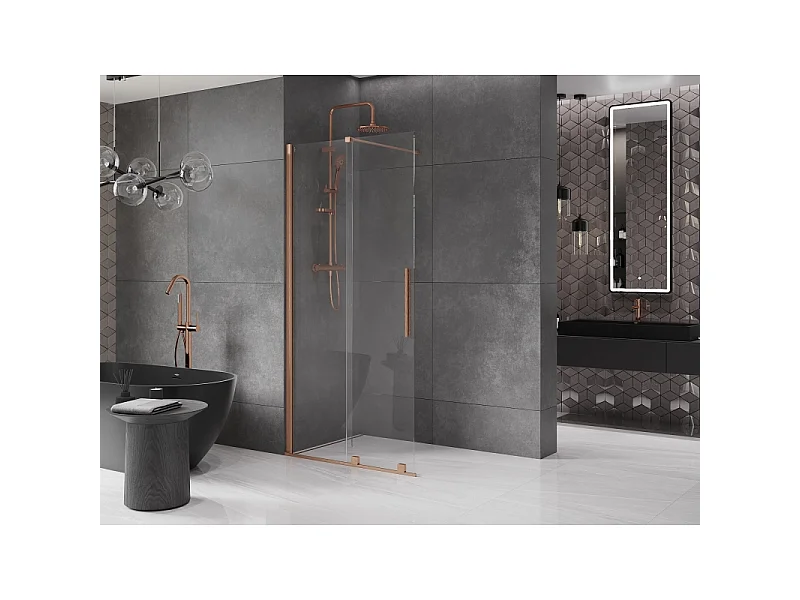 Mexen Velar paroi de douche coulissante Walk-in 120 x 200 cm, transparent 8 mm, cuivre brossé - 871-120-000-03-65