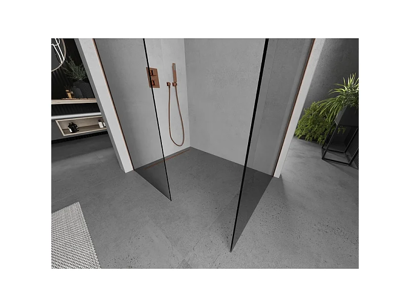 Mexen Kioto paroi de douche Walk-in 135 x 100 cm, transparente, cuivre brossé - 800-135-202-65-00-100