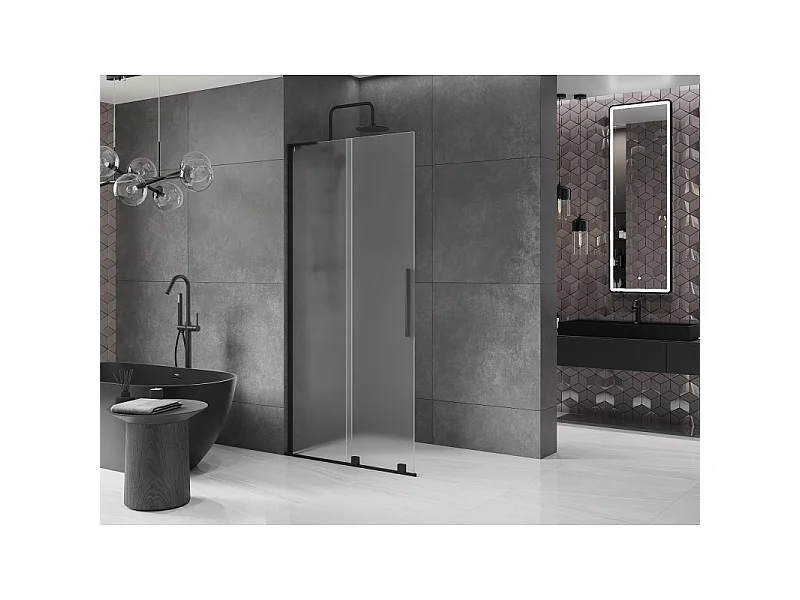 Mexen Velar L paroi de douche coulissante Walk-in 120 x 200 cm, givrée 8 mm, noire - 871-120-003-33-70