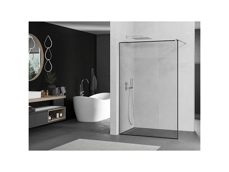 Mexen Kioto Duschwand Walk-in 120 x 200 cm, schwarzer Rahmen 8 mm, gebürsteter Nickel - 800-120-101-97-70