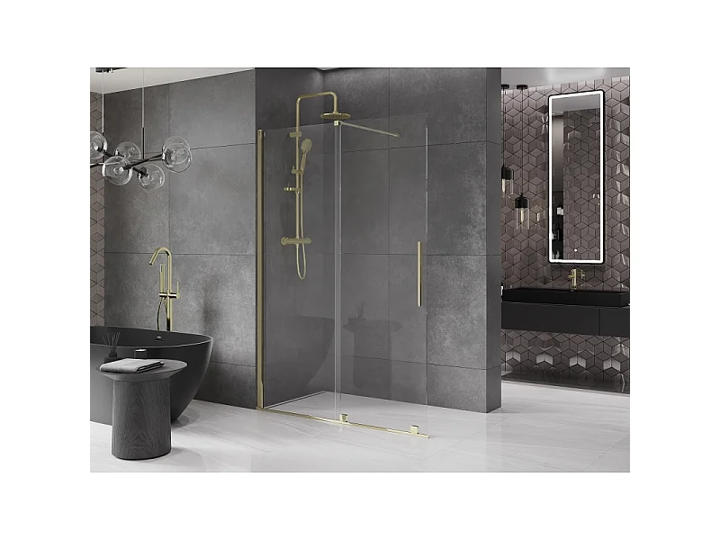 Mexen Velar sliding walk-in shower wall 160 x 200 cm, transparent 8 mm, gold - 871-160-000-03-50