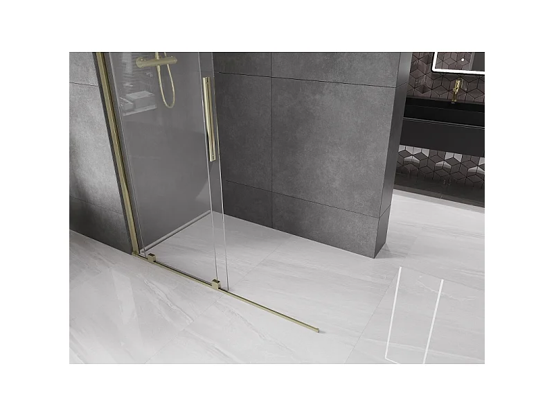 Mexen Velar sliding walk-in shower wall 160 x 200 cm, transparent 8 mm, gold - 871-160-000-03-50