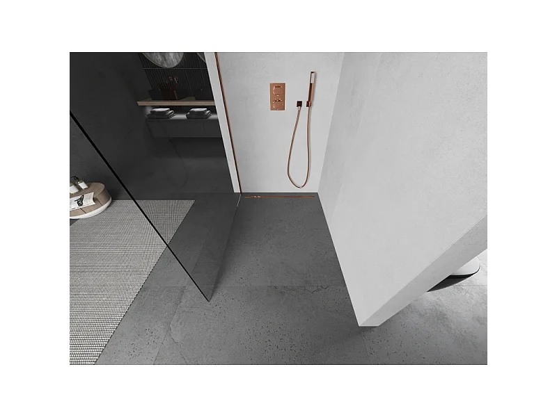 Mexen Kioto paroi de douche Walk-in 75 x 200 cm, transparent 8 mm, or rose - 800-075-101-60-00
