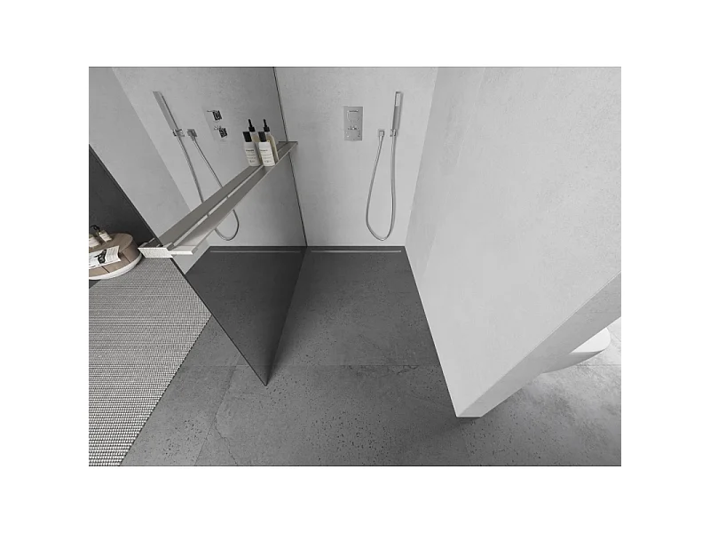 Mexen Kioto+ Parede de duche com prateleira Walk-in 140 x 200 cm, espelho, níquel escovado - 800-140-121-97-50